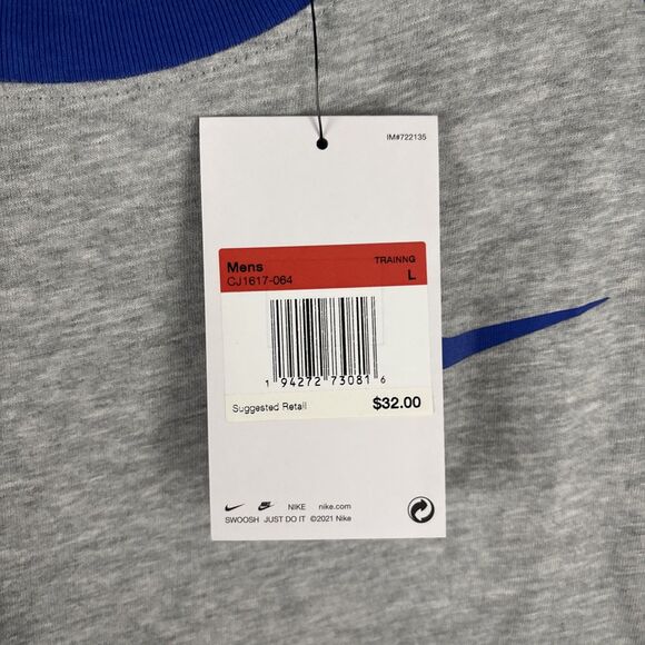Nike Raglan T-shirt Gray Blue Dri-FIT 3/4 Sleeve Training CJ1617-064 Large NWT - Picture 5 of 7